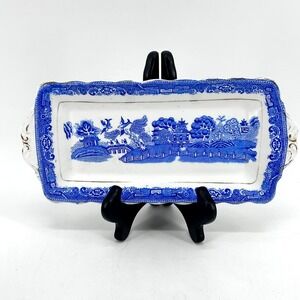 Royal Albert Crown China Blue Willow Rectangular Sandwich Tray Scalloped England